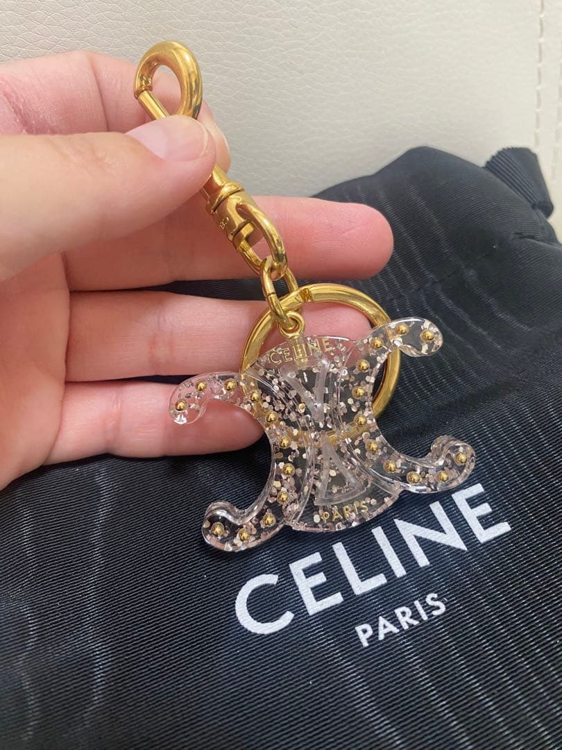 Celine Keychains Key Rings Transparent Rose Glitter