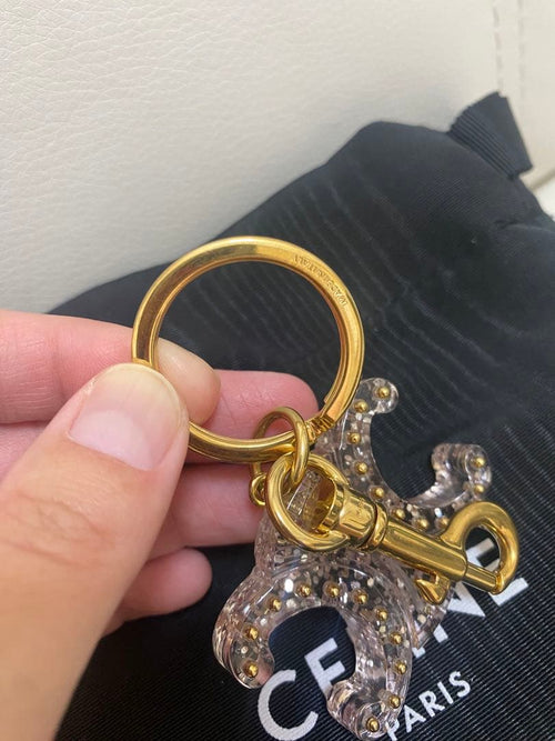 Celine Keychains Key Rings Transparent Rose Glitter