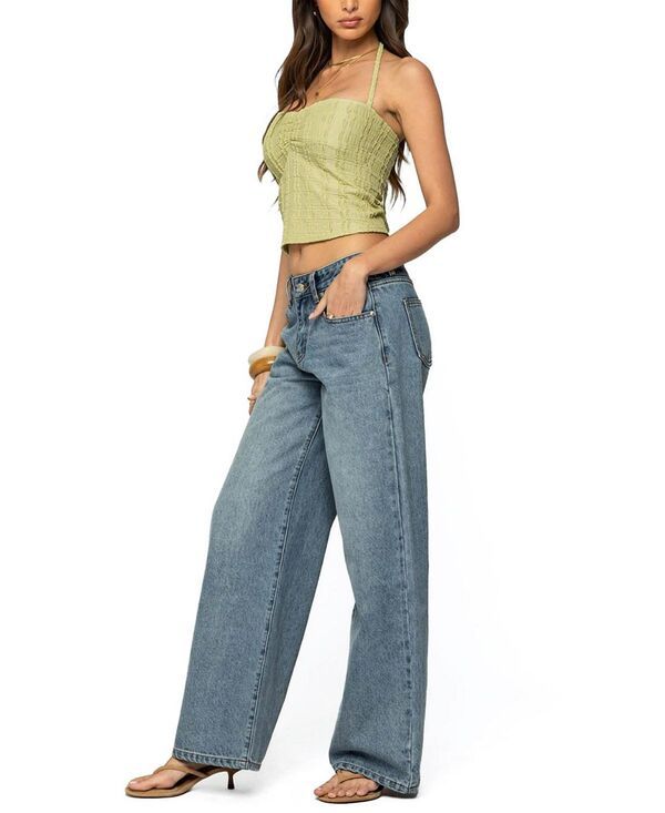 Long Sleeve Edikted Galya Textured Halter Top Sage