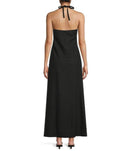 Gb Long Sleeves, Three Quarter Sleeve Solid Halter Maxi Dress Black
