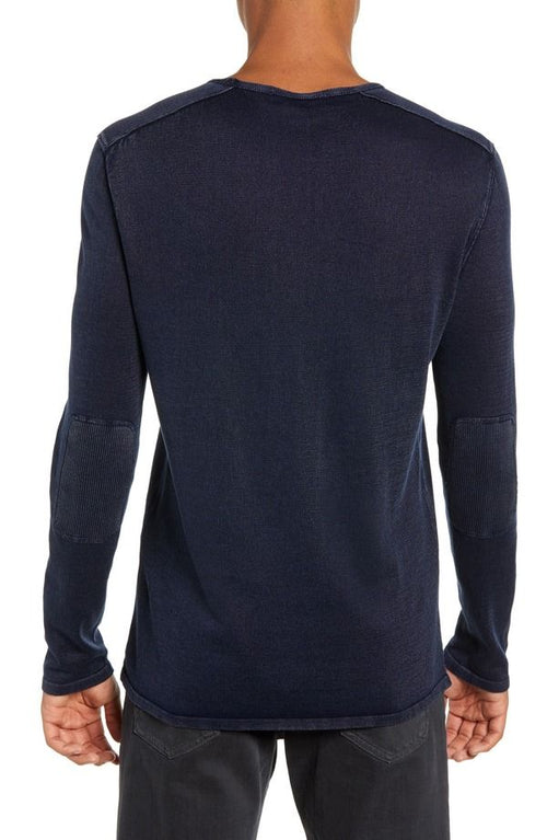 T -Shirt John Varvatos Walter Long Sleeve Acid Wash Crewneck Tshirt Deep Blue