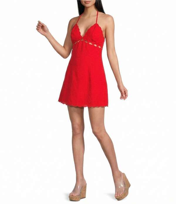 Long Sleeves, Three Quarter Sleeve Gbethenny Halter Neck Mini Dress Ruby Red