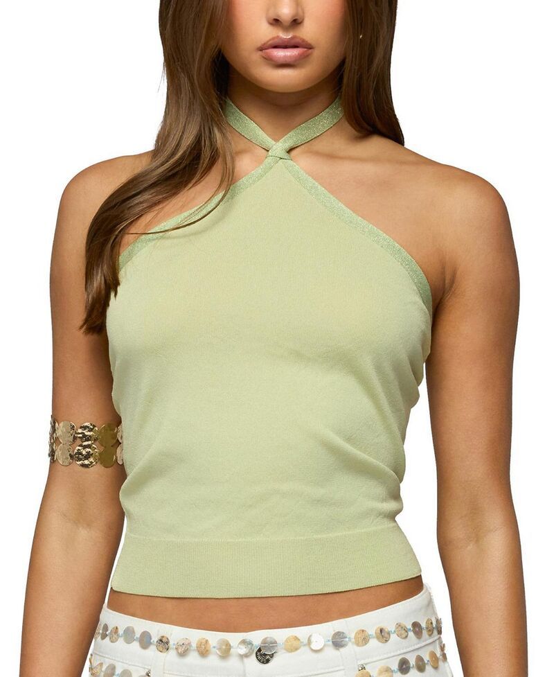 Long Sleeve Edikted Paradiso Knit Halter Top Green