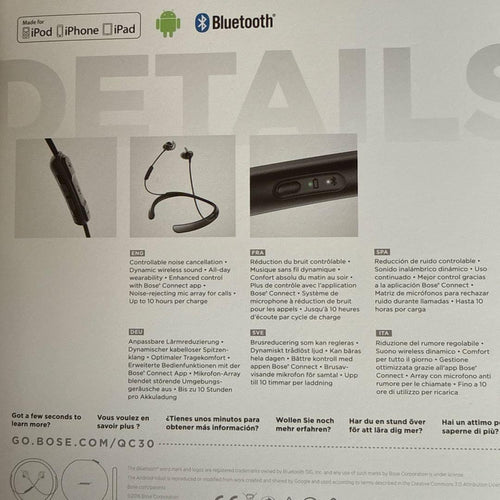 Bose Wireless Earphones Quietcontrol 30