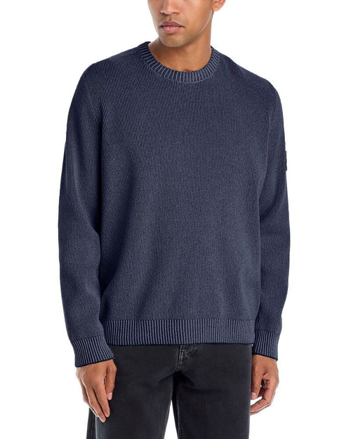Knit Sweater Stone Island Rib Cotton Boucle Raglan Sleeve Melange Blue