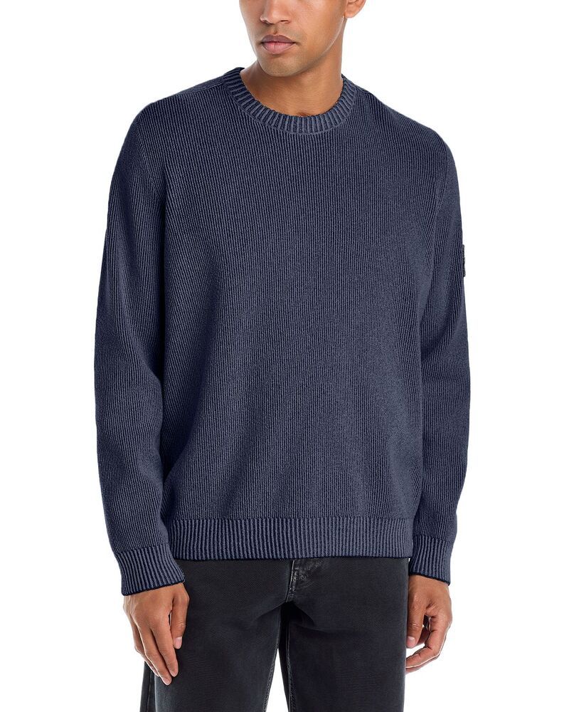 Knit Sweater Stone Island Rib Cotton Boucle Raglan Sleeve Melange Blue