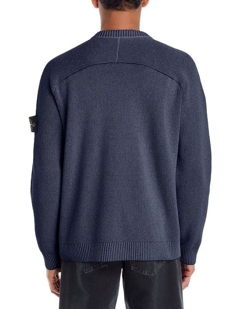 Knit Sweater Stone Island Rib Cotton Boucle Raglan Sleeve Melange Blue