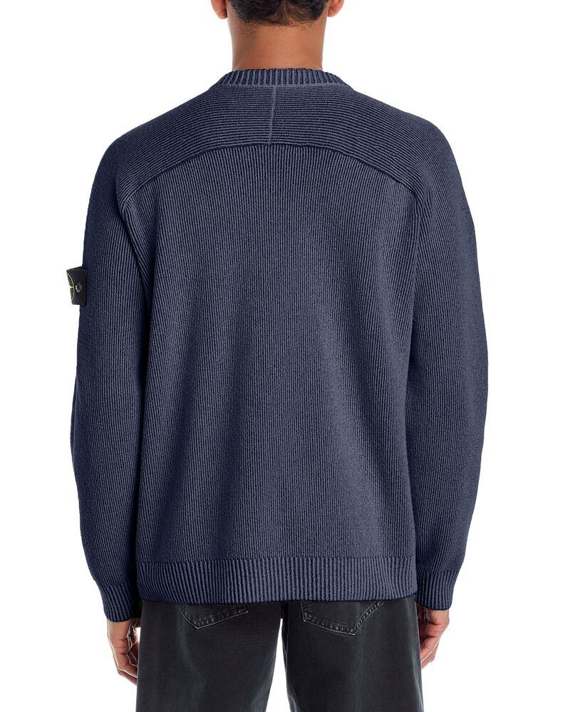 Knit Sweater Stone Island Rib Cotton Boucle Raglan Sleeve Melange Blue