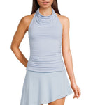 Gb Long Sleeve Knit Ruched Halter Top Sky