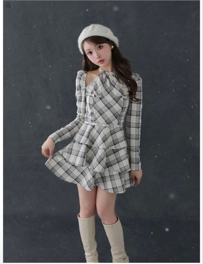 Long Sleeves, Three Quarter Sleeve Halter Check Mini Onepiece White