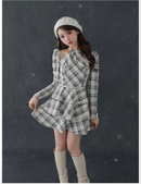 Long Sleeves, Three Quarter Sleeve Halter Check Mini Onepiece White