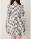 Long Sleeves, Three Quarter Sleeve Halter Check Mini Onepiece White