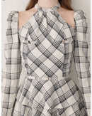 Long Sleeves, Three Quarter Sleeve Halter Check Mini Onepiece White