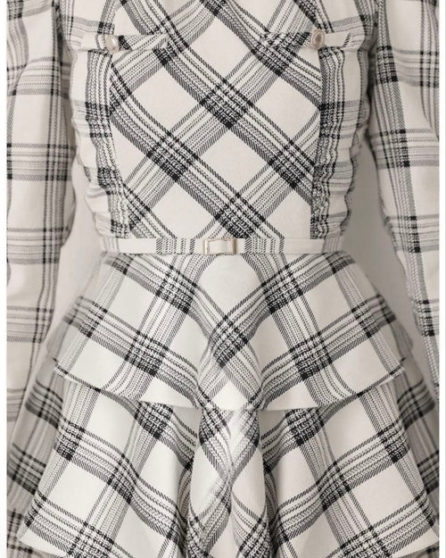 Long Sleeves, Three Quarter Sleeve Halter Check Mini Onepiece White