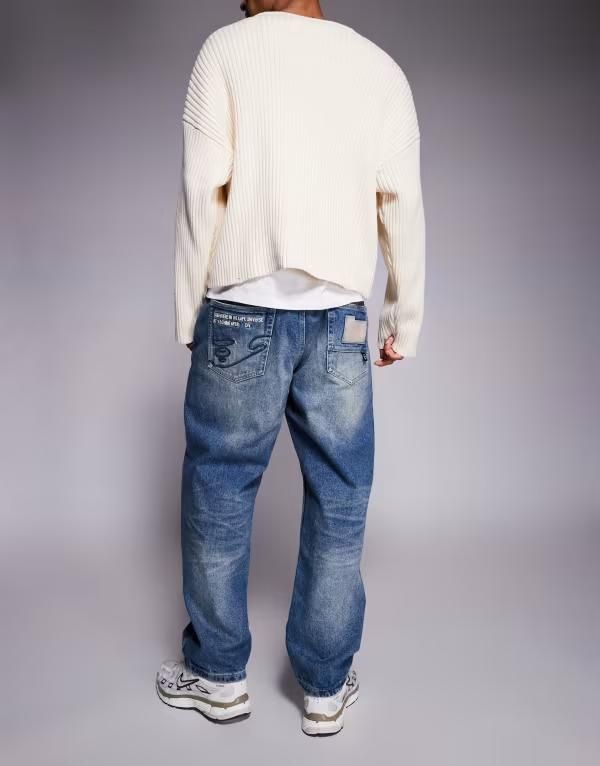 A Bathing Ape Others Aape By Loose Fit Denim Jeans In Vintage Wash Mblu