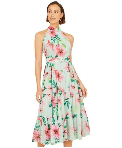 Yumi Kim Long Sleeves, Three Quarter Sleeve Womens Floral Halter Neck Midi