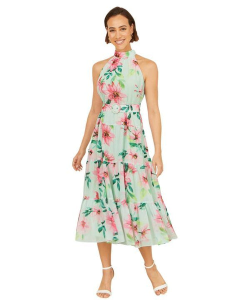 Yumi Kim Long Sleeves, Three Quarter Sleeve Womens Floral Halter Neck Midi