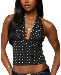 Long Sleeve Edikted Blaire Polka Dot Halter Top Blackandwhite