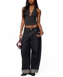 Long Sleeve Edikted Blaire Polka Dot Halter Top Blackandwhite