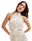 Long Sleeve Asos Design Embellished Floral Halterneck Top Part Of A Set Whit