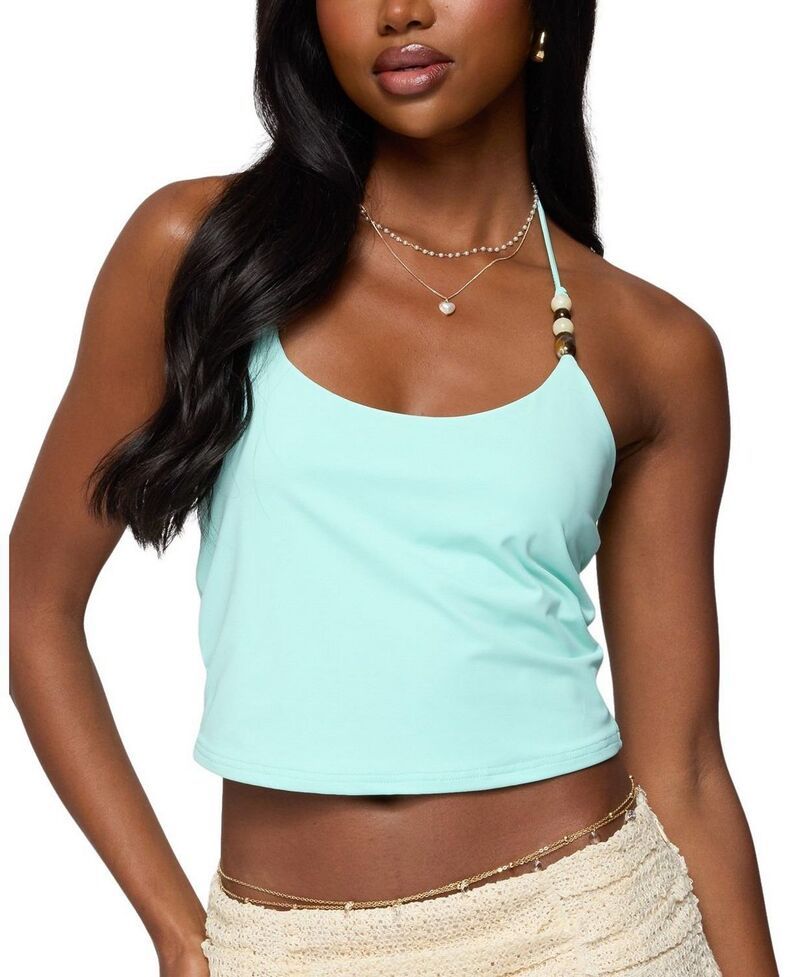 Long Sleeve Edikted Radley Bead Halter Top Aqua