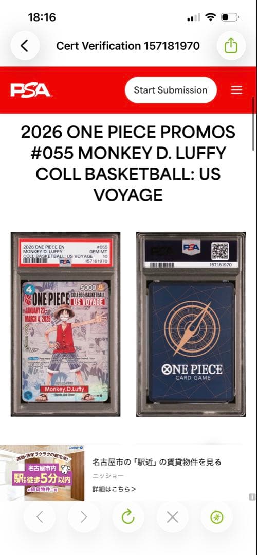 One Piece Card Game Psa10 D P-055