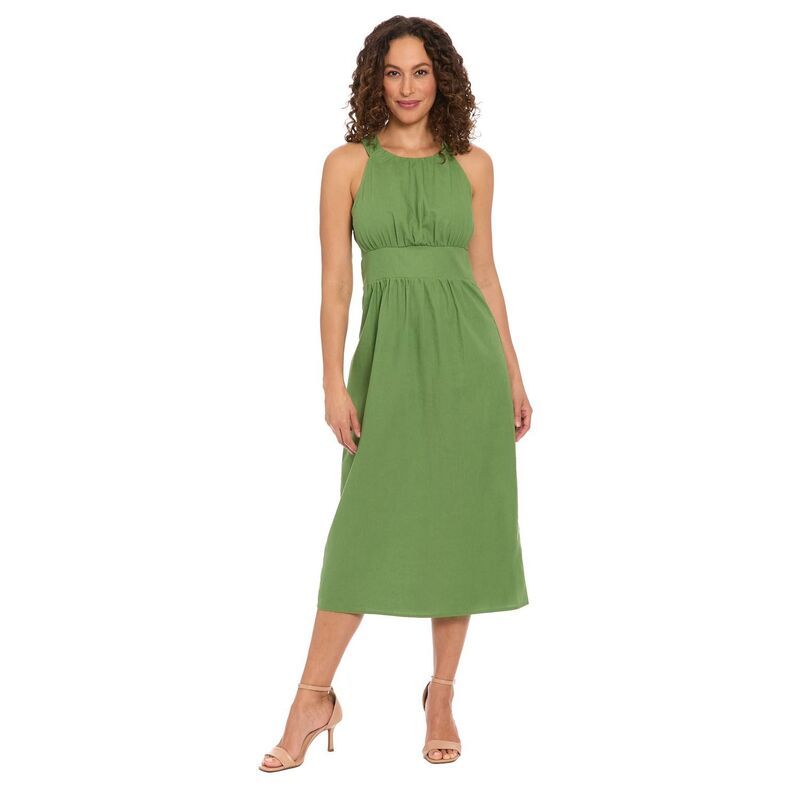 Others Womens London Times Halter Inset Waist Midi Dress Green