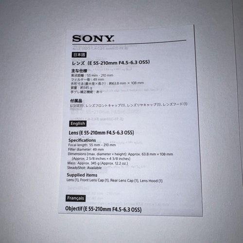 Sony Zoom Lenses 55-210Mm Sel55210