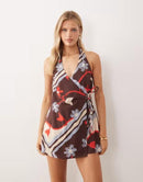 Long Sleeves, Three Quarter Sleeve Asos Design Cotton Linen Blend Halter Neck