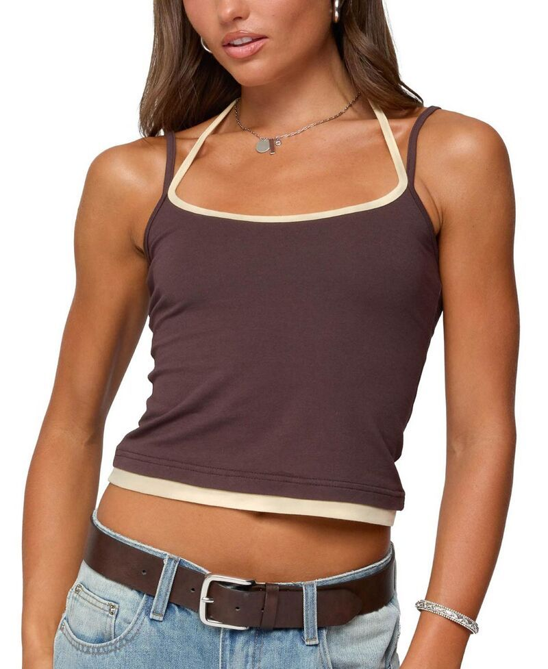 Camisole Edikted Roya Layered Halter Tank Top Brown