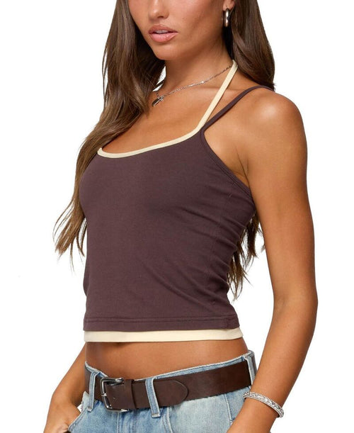 Camisole Edikted Roya Layered Halter Tank Top Brown