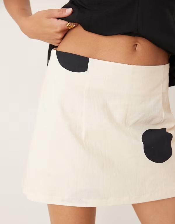 Others Asos Design Linen Look Mini Skort In Large Scale Polka Dot