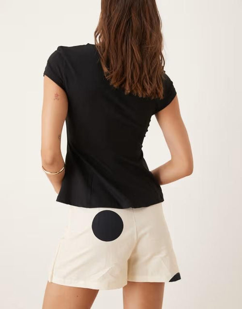 Others Asos Design Linen Look Mini Skort In Large Scale Polka Dot