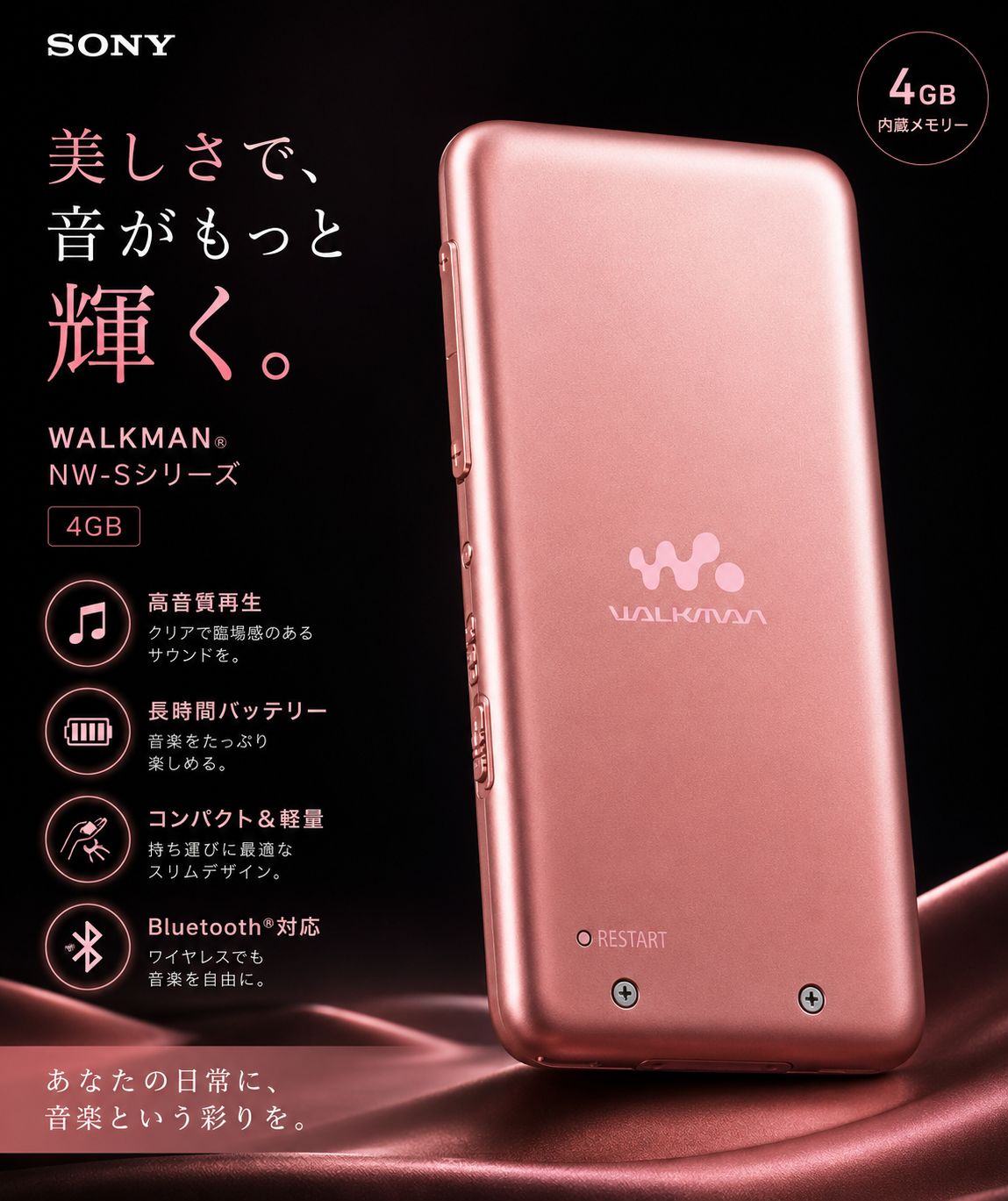 Sony Digital Audio Player S 4Gbnw-S313:Mp3 Bluetooth 52 2017 Nw-S313Pi