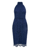 Others Yumi Womens Lace Halter Neck Dress Navy