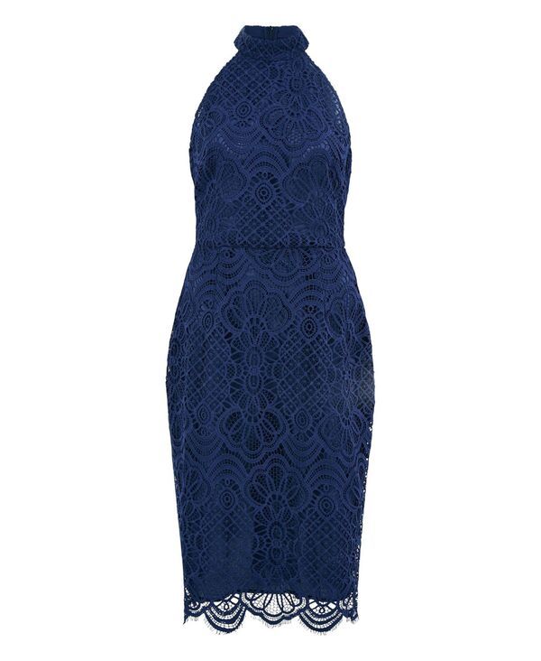 Others Yumi Womens Lace Halter Neck Dress Navy