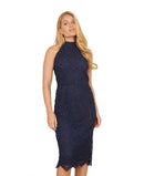 Others Yumi Womens Lace Halter Neck Dress Navy