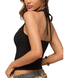 Long Sleeve Edikted Asymmetric Button Up Halter Top Black