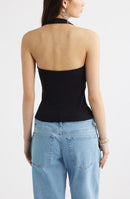 Bp Long Sleeve V Vnecknit Halter Top Black