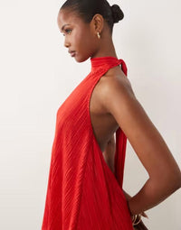 Long Sleeves, Three Quarter Sleeve Asos Design Plisse Halter Neck Mini Dress