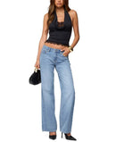 Long Sleeve Edikted Layered Lacey Cowl Neck Halter Top Black