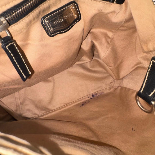 Miu Shoulder Bags Y2K Logo Hobo Bag Leather Black