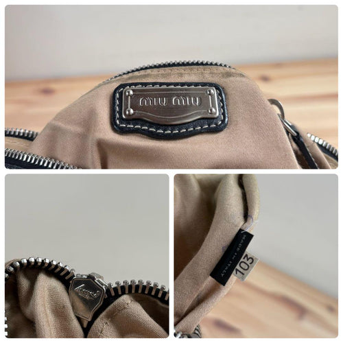 Miu Shoulder Bags Y2K Logo Hobo Bag Leather Black