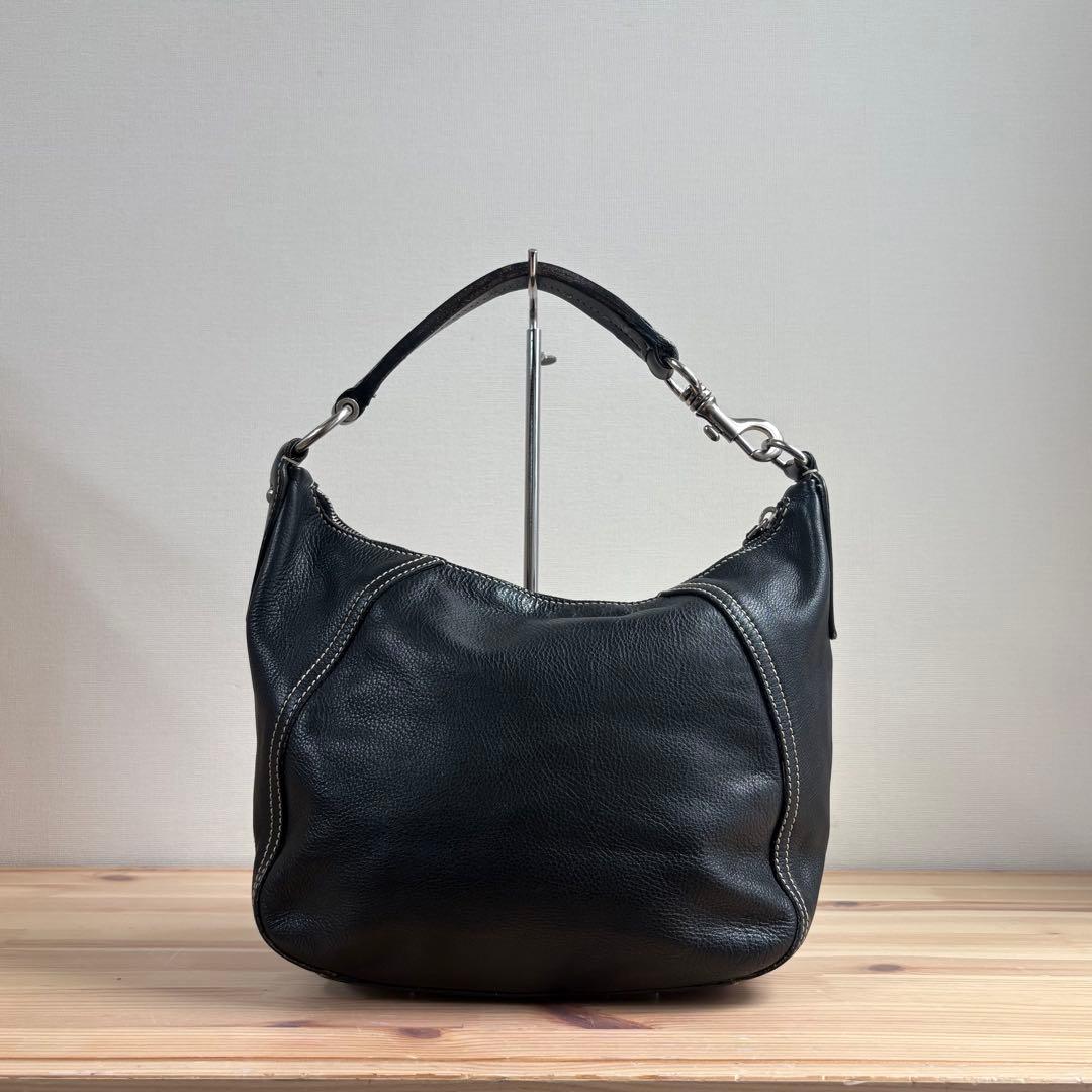 Miu Shoulder Bags Y2K Logo Hobo Bag Leather Black