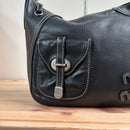 Miu Shoulder Bags Y2K Logo Hobo Bag Leather Black