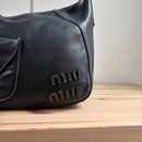 Miu Shoulder Bags Y2K Logo Hobo Bag Leather Black