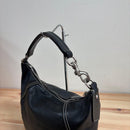 Miu Shoulder Bags Y2K Logo Hobo Bag Leather Black