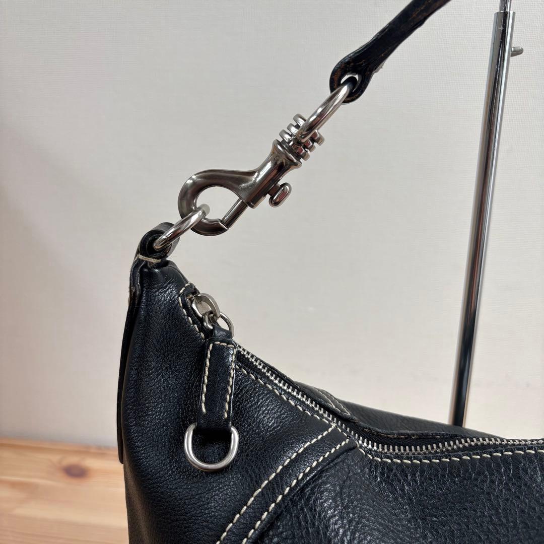 Miu Shoulder Bags Y2K Logo Hobo Bag Leather Black