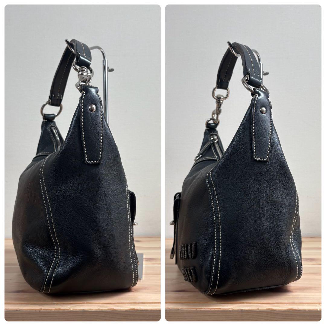 Miu Shoulder Bags Y2K Logo Hobo Bag Leather Black