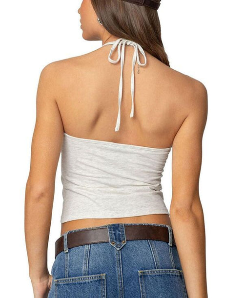 Long Sleeve Edikted Maybell Halter Top Graymelange
